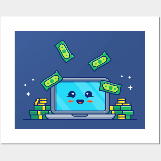 Cute Laptop With Money Cartoon Posters and Art